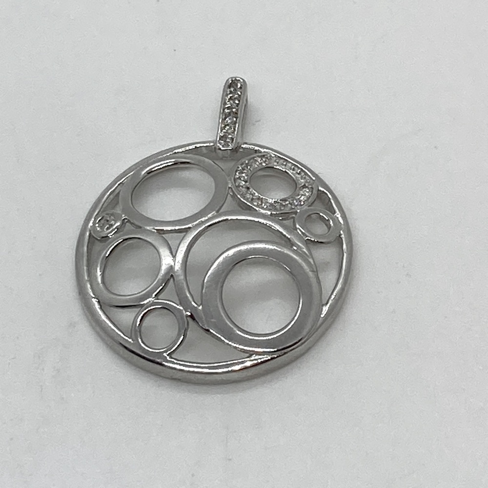 Vtg Sterling Silver & CZ Abstract Circles Outline Round Pendant | 1.3” L x 1” W